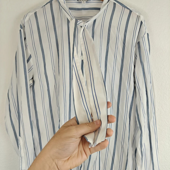 Elizabeth & James Blue White Striped Neck Tie Button Down Long Sleeve Shirt M - Picture 7 of 13